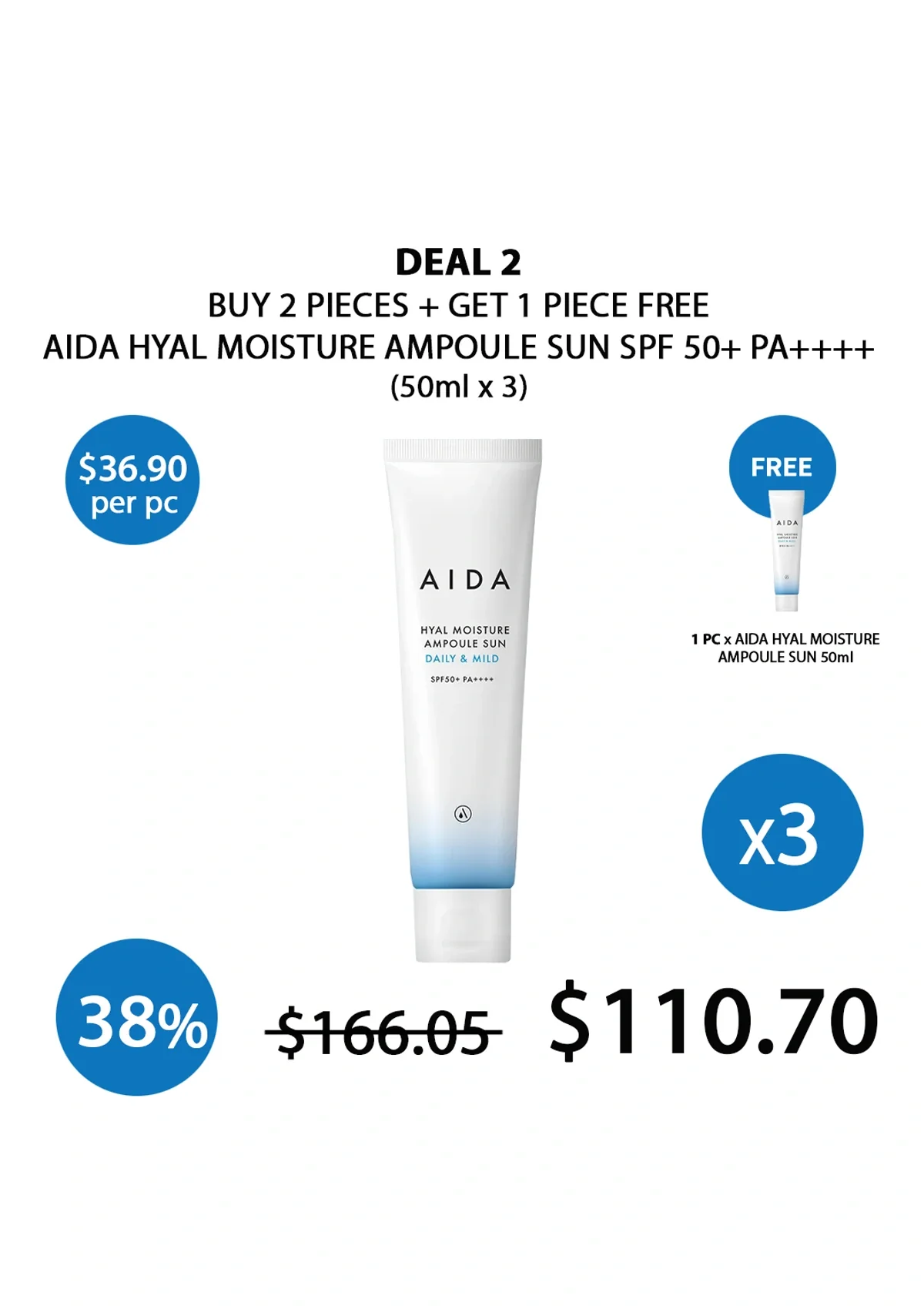 [AIDA] Hyal Moisture Ampoule Sun SPF 50+ PA++++ 50ml - Image 5