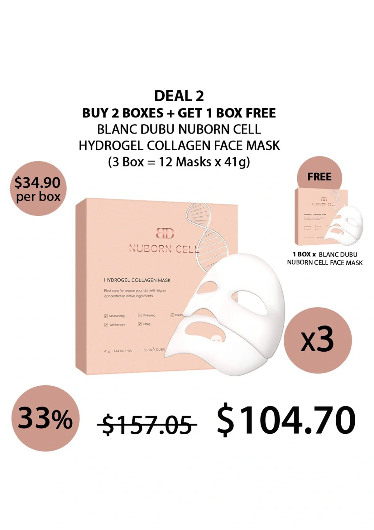 [BLANC DUBU] Nuborn Cell Hydrogel Collagen Face Mask (1 Box = 4 Masks x 41g) - Image 19