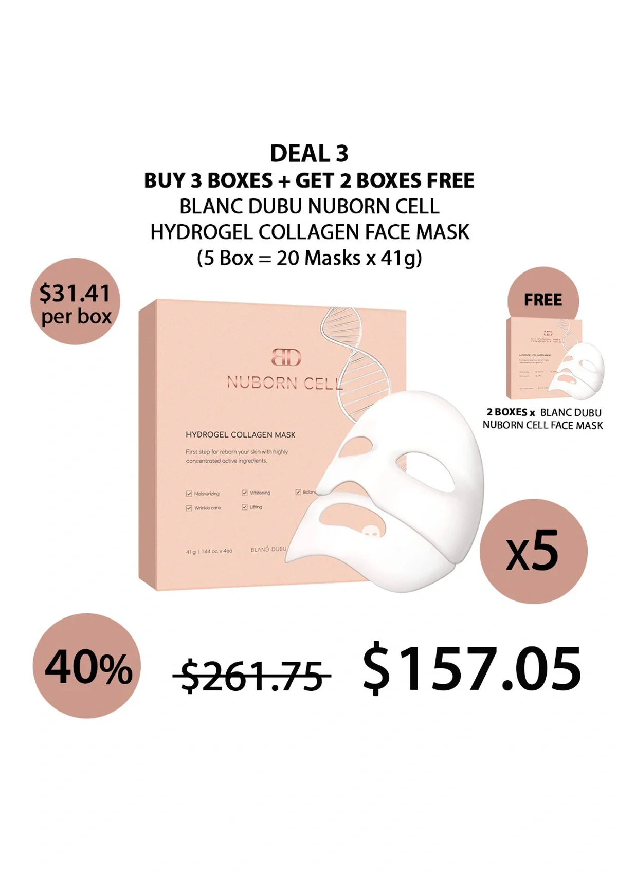 [BLANC DUBU] Nuborn Cell Hydrogel Collagen Face Mask (1 Box = 4 Masks x 41g) - Image 20
