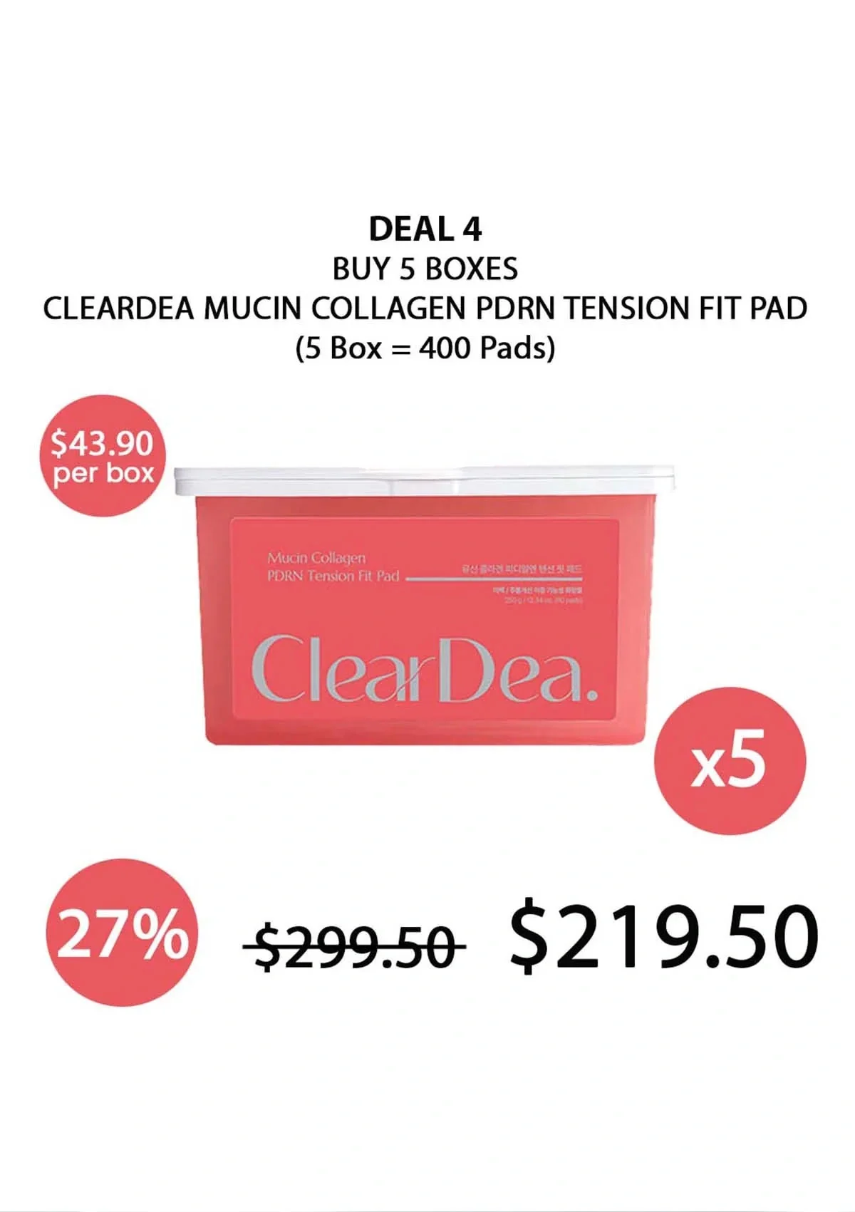 [CLEARDEA] Mucin Collagen PDRN Tension Fit Pad 350g (80 Pads) - Image 24