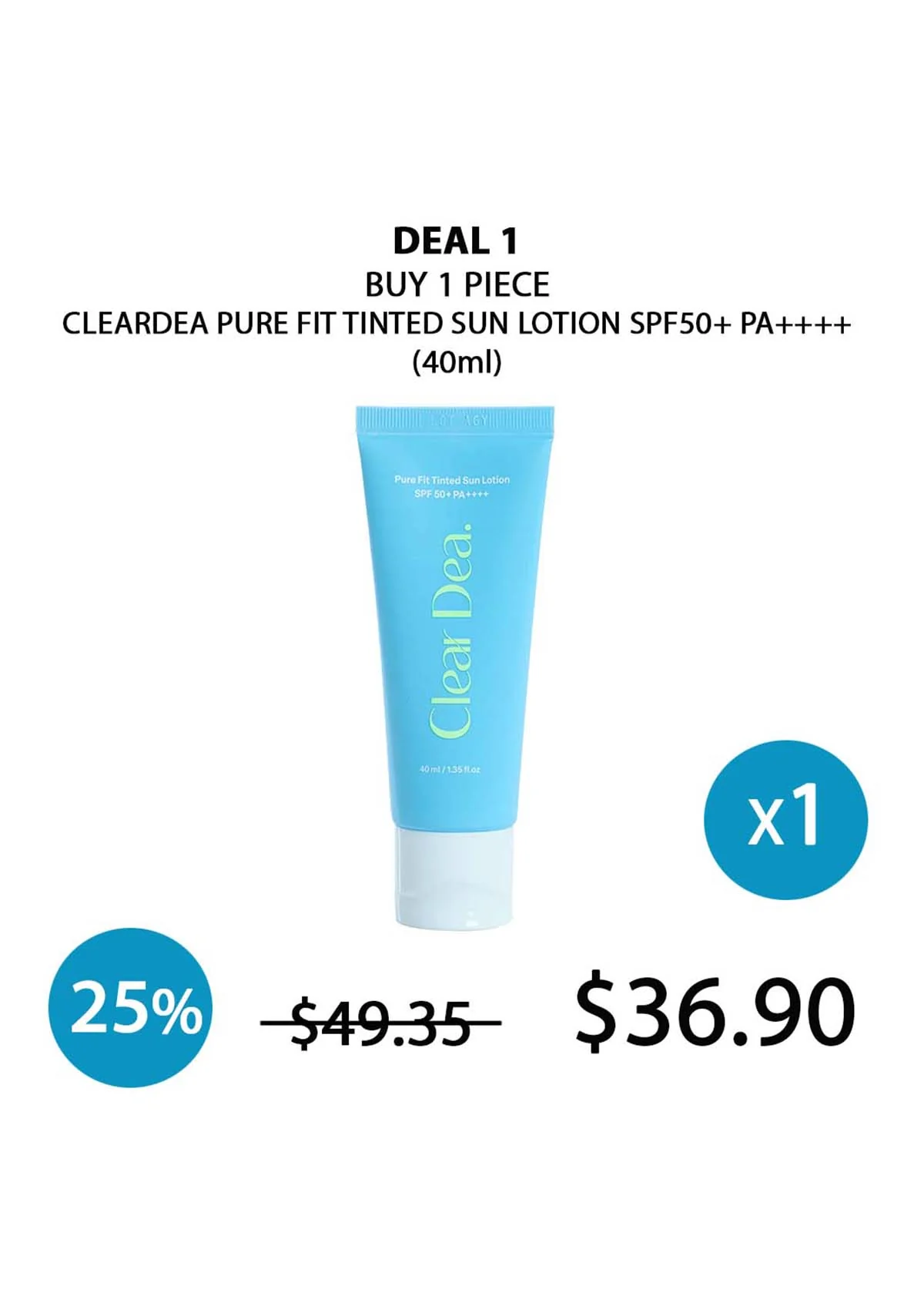 [CLEARDEA] Pure Fit Tinted Sun Lotion SPF50+ PA++++ 40ml - Image 5