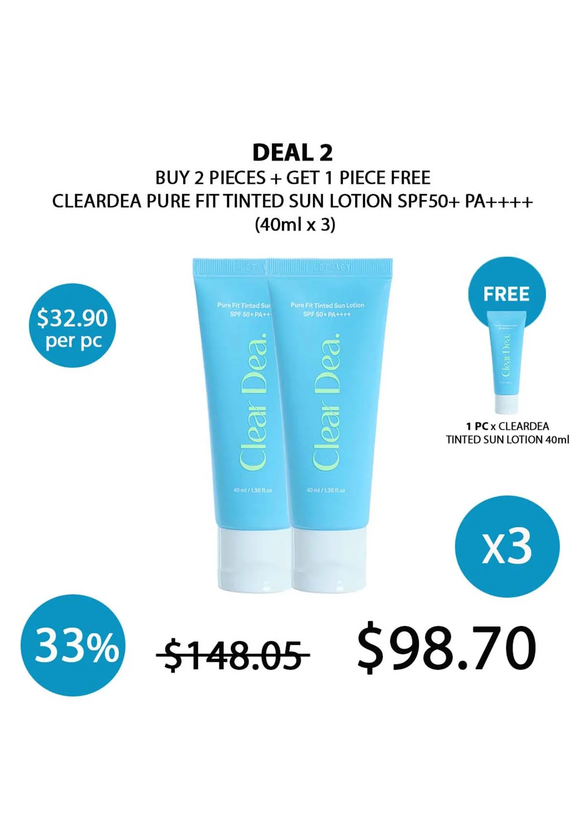 [CLEARDEA] Pure Fit Tinted Sun Lotion SPF50+ PA++++ 40ml - Image 6