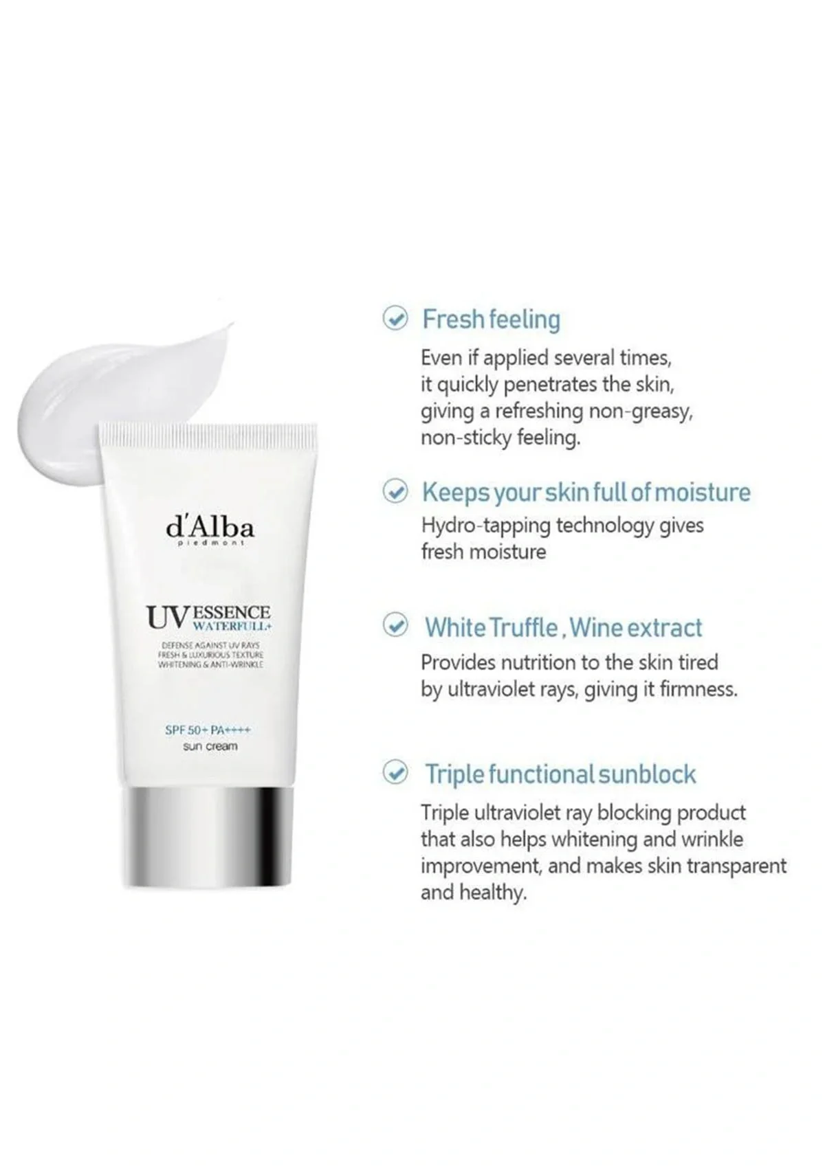 [D'ALBA] UV Waterfull Essence Sun Cream SPF 50+ PA++++ 50ml - Image 8